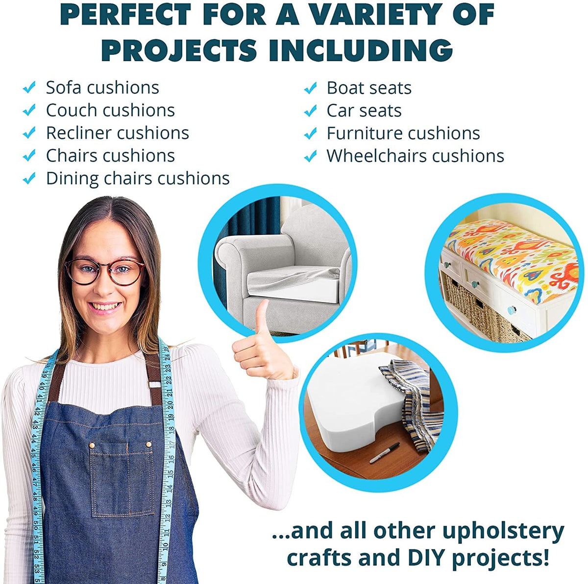 Foamma 2" x 20" x 20" High Density Upholstery Foam Padding, Thick-Custom Pillow, Chair and Couch Cushion Replacement Foam