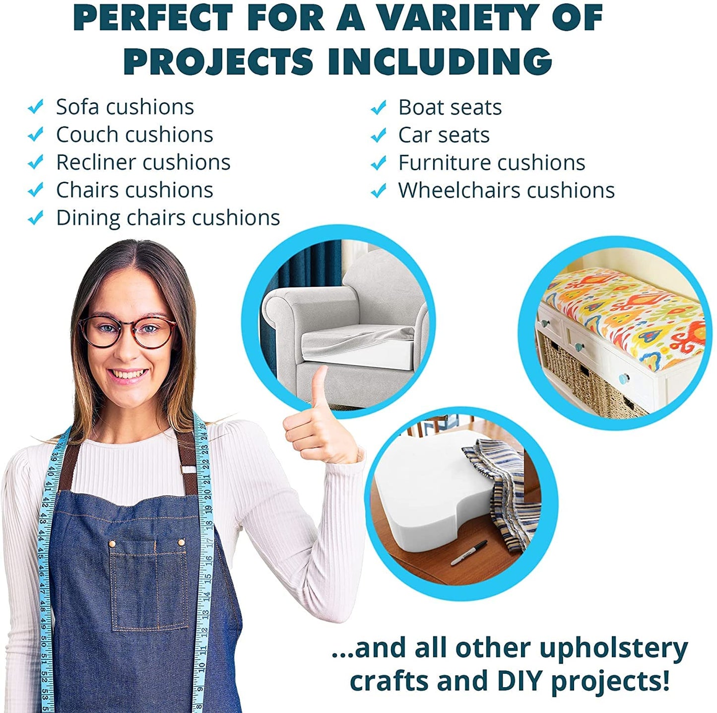 Foamma Multipack-Pack 2" x 16" x 16" High Density Upholstery Foam, Chair Cushion Square Foam for Dining Chairs, Wheelchair Seat Cushion Replacement